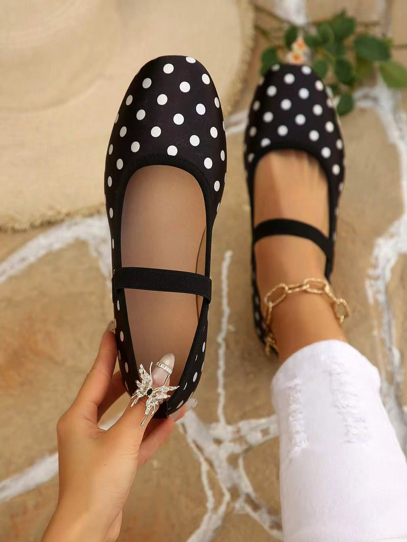 Women's Elegant Ballet Shoes Polka Dot Fashion Mary Jane Shoes Business Office Daily Wear Comfortable Flat Shoes